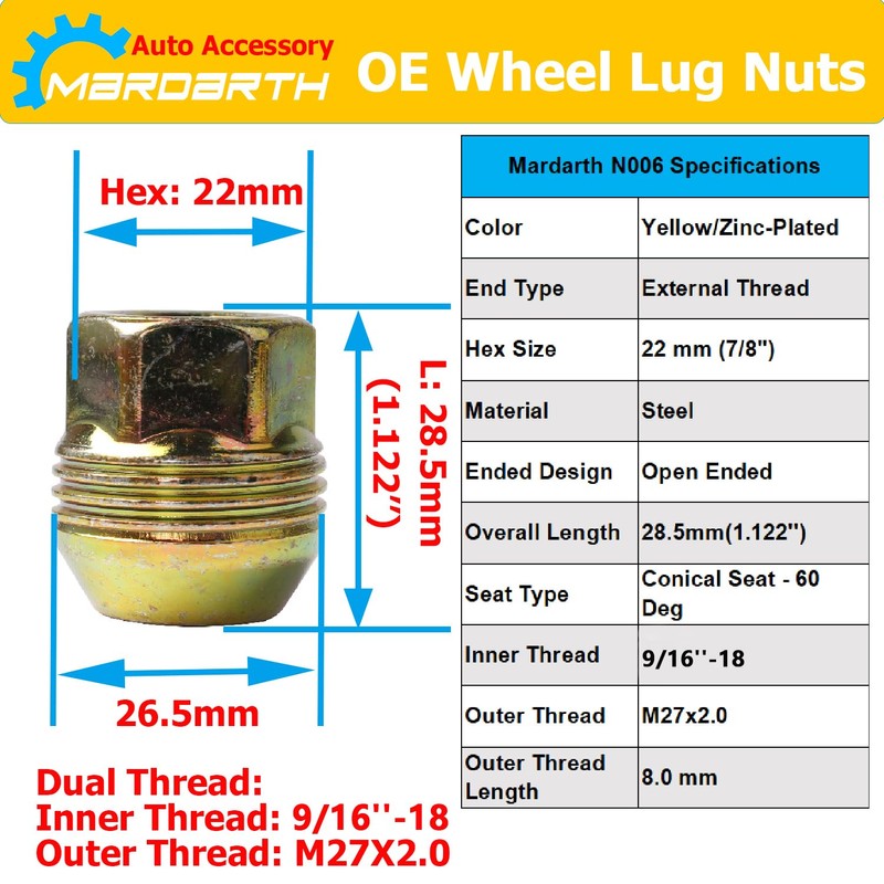 Set of 32, 9/16 OEM Factory Wheel Lug Nuts Replacement