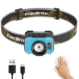 EverBrite 600 Lumen Headlamp, Rechargeable Headlight with 4 Modes, Super Bright Head Lamp with Spotlight & Floodlight, Motion Sensor, Memory Function for Camping, Hiking-Blue