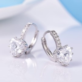 GULICX Valentine Gift 925 Sterling Silver Huggie Hoop Earrings White Love Heart Stone Clear Zircon
