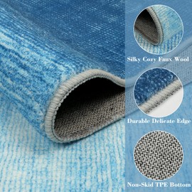 Wonnitar Modern Ombre Area Rug 6x9, Washable Blue Large Living Room Rugs, Non-Slip Soft Contemporary Dining Room Table Rug, Stain Resistant Floor Carpet for Mud Room Basement (Blue,6'x9')