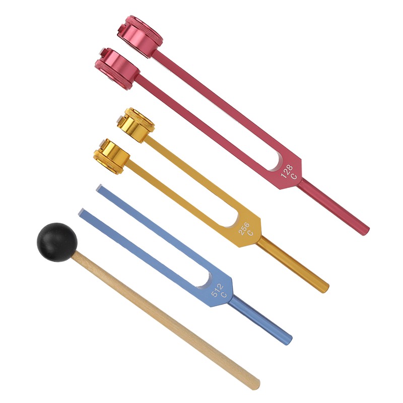 Tuning Forks Set for Healing with Mallet 3 Color Weighted