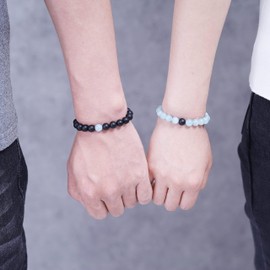 COAI You Complete Me Couple Aquamarine Onyx Couple Bracelets