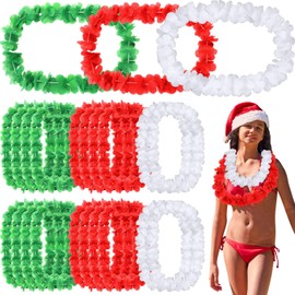 Knitgrip 36 Pieces Christmas Leis Hawaiian Flower Necklace Tropical Hawaiian Necklace Red Green Flower for Christmas Party Favors Luau Party Summer Birthday Party Decorations