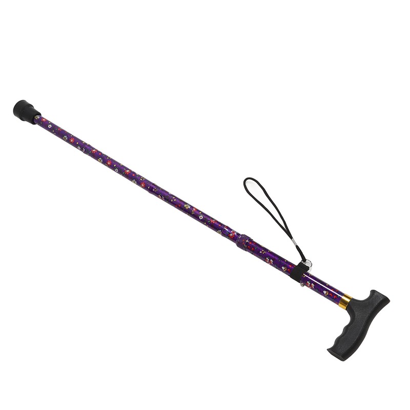 Folding Walking Cane T Handle Adjustable Height Print Folding Cane