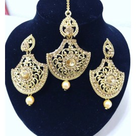 Fashion Jewelry Indian Bollywood Style Gold Earrings With Maang Tikka Jewelry Set