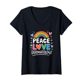 Womens Peace Love Dermatology, Derm Nurse Dermatologist Nursing V-Neck T-Shirt