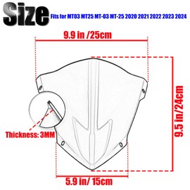 Cuhubyup Motorcycle Windshield Windscreen Sports Visor Fits for YAM MT03 MT25 MT-03 MT-25 2020 2021 2022 2023 2024 20-24