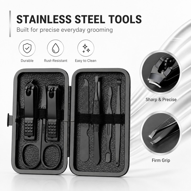 7-Piece Stainless Steel Nail Care Kit for Manicure & Pedicure