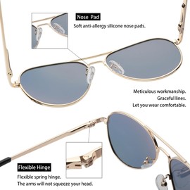 COASION Polarized Aviator Sunglasses for Juniors Small Face Women Men Vintage UV400 Protection Shades(Gold Frame/Red Mirrored Lens,52mm)