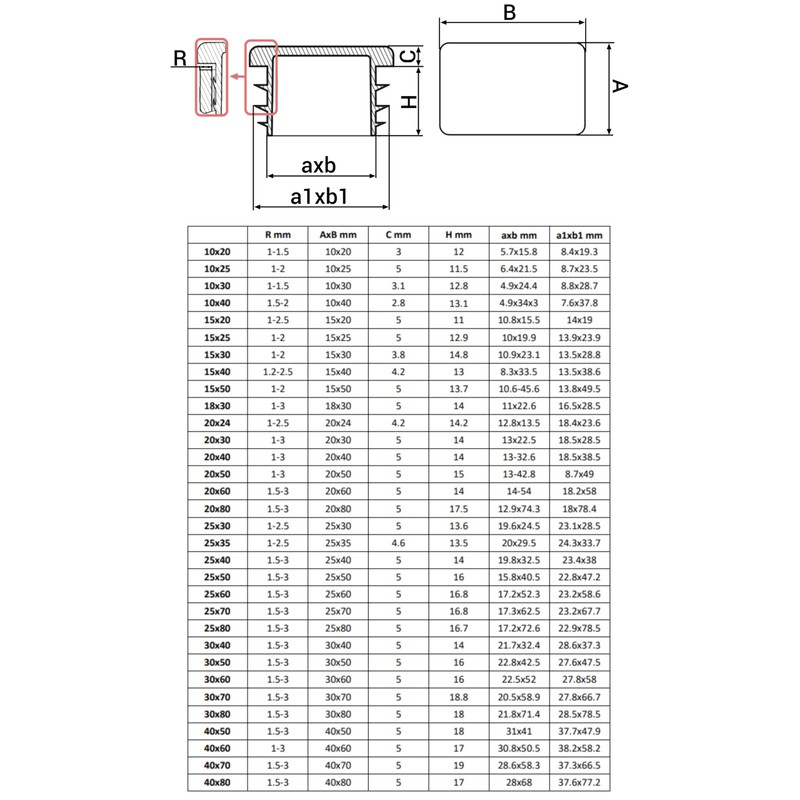 SKIR'CO Pack of 10 Rectangular Plastic Plugs 20 x 60