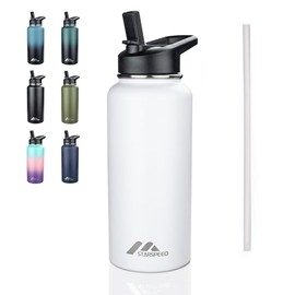 Neihepal Botella de agua aislada de 22 onzas con tapa de popote, botellas de agua de acero inoxidable al aspiradora de doble pared, a prueba de fugas,