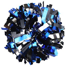 Gbateri 2 Pack 6 Inches Metallic Cheerleader Pom Poms with Baton Handle, Cheerleading Poms Cheer Pom Pom, Cheering Pom Poms for Team Spirit Sports Dance Party Kids Adults(Royal Blue Black and Silver)
