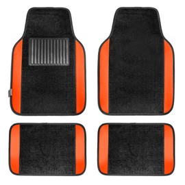 FH Group Automotive Floor Mats – Universal Fit Premium Carpet Car Mats with Driver Heel Pad, Full Set for Cars, SUVs & Trucks - Orange