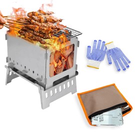 Camping Stove Stainless Steel Folding Wood Stove Portable Wood Burning Stove Pocket Stove for Outdoor Camping Cooking Picnic(8.5"x8"x6.1")