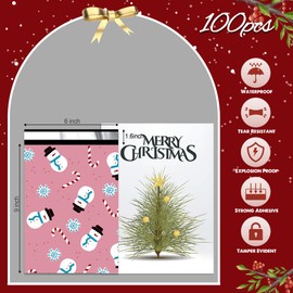 Jowlroel Christmas Poly Mailer 6x9 Inch 100 Pcs, Waterproof Shipping Bags for Clothing, Tear-Resistant Mailier, Strong Mailing With Self-Seal - Snowmen Printed