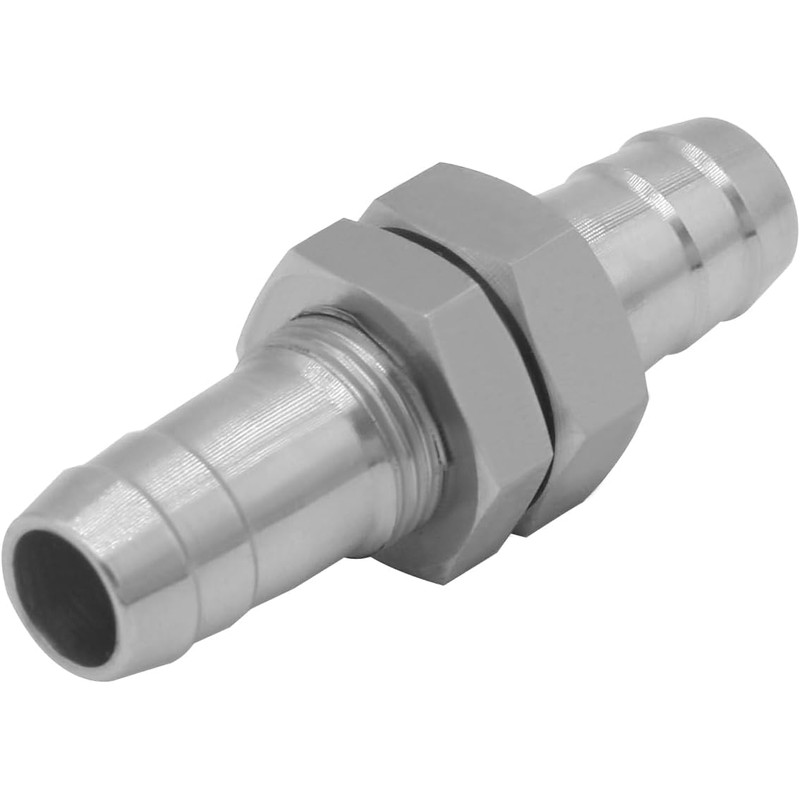 Fitvell Stainless Steel 5/16" Hose Barb Bulkhead Fitting Thru-Bulk Bulkhead