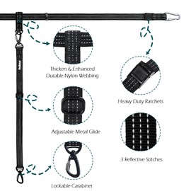 PetBonus Truck Bed Dog Leash, Dog Truck Tether Tie Down, Adjustable Safety Out Leash, Comfortable Pick-Up Bed Restraint Lead, Ratchet Tightening Pet Car Harness Belt, Single Lead (Black)