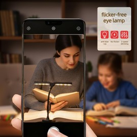 Ruoaueob Rechargeable Clip On Book Light, 3 Color Eye-Care LED Reading Light, 360° Rotatable Bed Reading Lamp, USB Rechargeable, Portable Book Light for Kids, Travel & Office