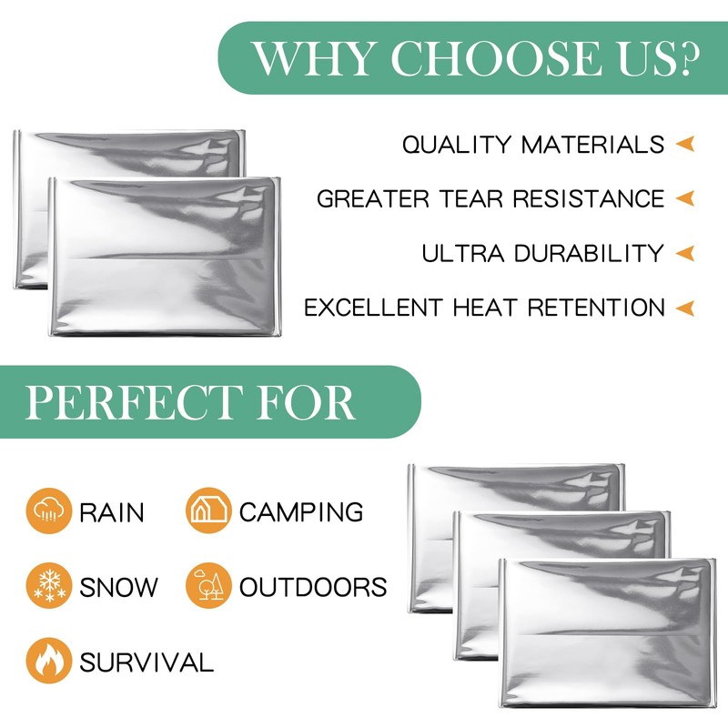 Macarrie 180 Pack Emergency Foil Thermal Blankets Silver Foil Survival