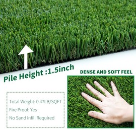 Griclner Artificial Grass Turf, 1.50" Pile Height Realistic Synthetic Grass Faux Astro Grass, 4FTX13FT,Indoor Outdoor Pet Dogs Astro Rug Carpet for Garden Backyard Patio Balcony with Drainage Holes
