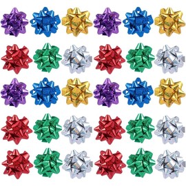 50 Pcs Colorful 1 Inch Gift Bows Mini Christmas Metallic Star Bows Party Gifts Wrapping Adhesive Presents Bows for Valentine's Day,for Parties, Birthdays, Weddings or Holidays,Gift Wrapping Supplies