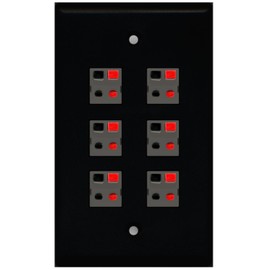 RiteAV 6 Port Speaker Jack Single Gang Wall Plate for Home Theater - Black