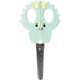 folia 774 Children's Craft Scissors Dino, Approx. 16 cm, Children's Scissors with Dinosaur Motif and Ruler Embossing, Rustproof with Rounded Corners, for Right-Handed Users