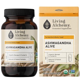 Living Alchemy Ashwagandha Supplement - Fermented Ashwagandha with Bacopa & Turmeric Curcumin Supplement - Sleep Quality, Cognitive, Mood Support Supplement for Men & Women - Vegan, Non-GMO, 60 Pcs