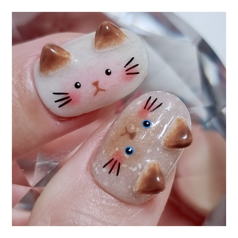 Cozy cat handmade nail tips - Blue / 포근한 고양이