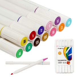Tovtlan 12 PCS Colors Dual Tip Marker Pens Set Art Markers, Highlighter Pens for Drawing, Coloring and Highlighting