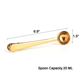 10 cucharas con clip, cuchara de café de acero inoxidable 2 en 1 y clip para bolsa para medir café, té, polvo de proteínas, bebidas instantáneas, Dorado, 10