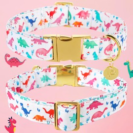 UP URARA PUP Dinosaur Summer Cotton Dog Collar with Metal Buckle Gift Collar for Small Medium Large Girls or Boys Dogs Cute Durable Comfortable Pet Collars