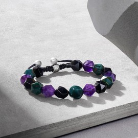 AWNL® Men's Multicolored Beaded Bracelet for Men Natural Stones Amethyst Black Obsidian Bloodstone (10mm) Braided Spiritual Bracelet with Sterling Silver Closure Gift for Men, 6.1''-6.7''