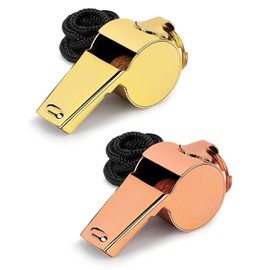TPZORJX Pack of 2 Sports Lessons - Whistles, Stainless Steel Referee Whistle Sport, Metal Whistle with Lanyard, with Large Voice for Sports, Games, Outdoor Life (Gold + Rose Gold)