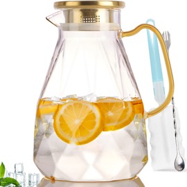 Yirilan Glass Pitcher, 2.2 Liter Water Pitcher With Lid,Iced Tea Pitcher for Fridge,Carafe With Lid, Glass Water Jug For Juice, Milk, Cold Or Hot Beverages, 2 Quart