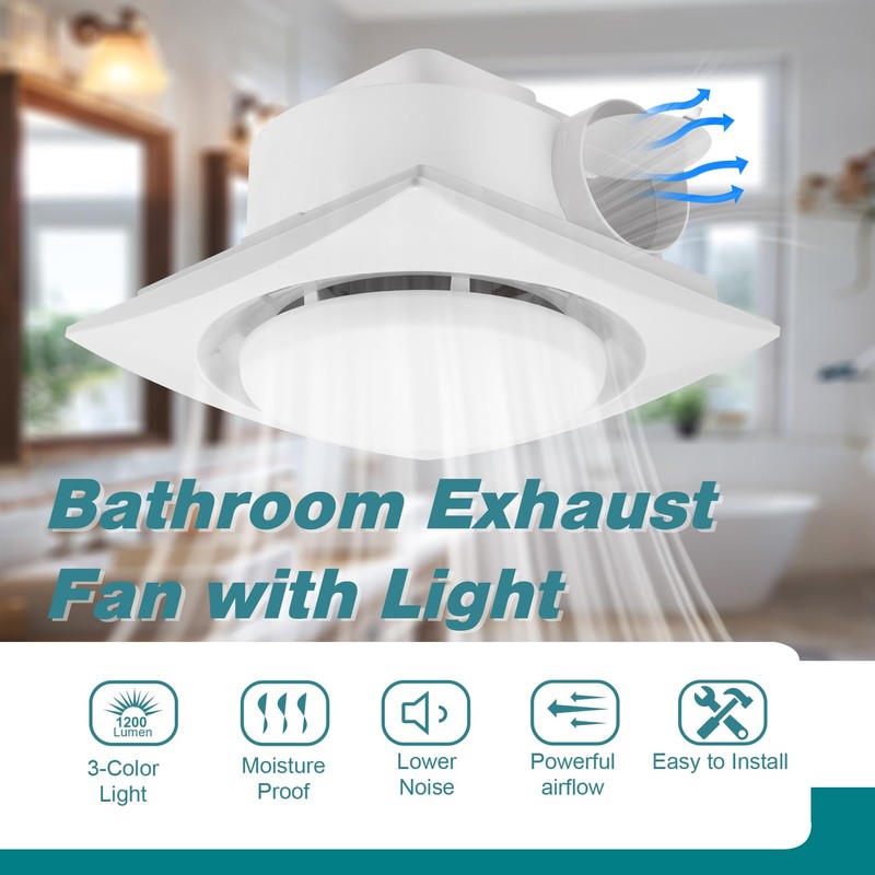 yanliangvich Bathroom Exhaust Fan with Light, 10 Inch Exhaust Fan