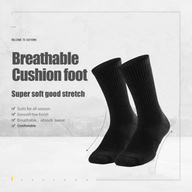 SOX TOWN Unisex Cushioned Crew Training Athletic Socks Men & Women with Combed Cotton Moisture Wicking Breathable Performance(Black XL)