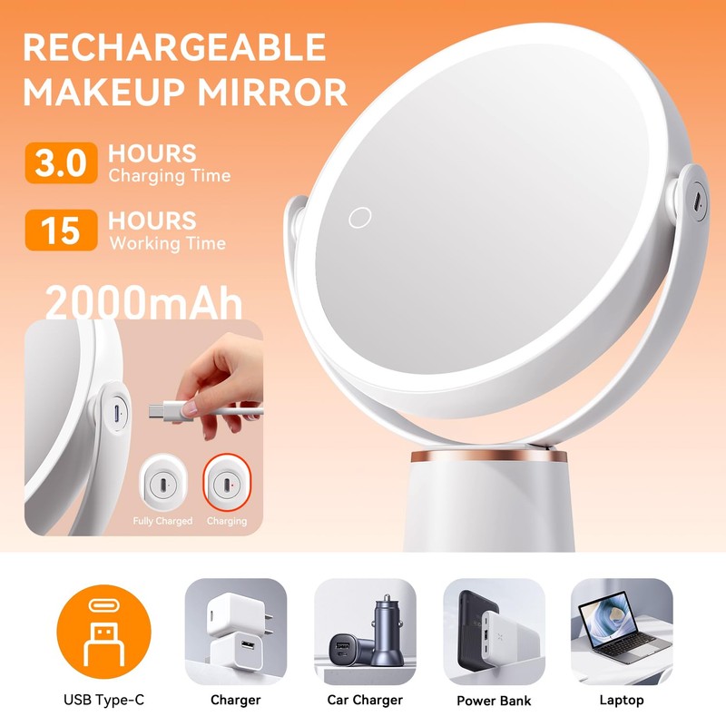 Auxmir Makeup Mirror with Lights, Double Sided 30X/1X Magnifying Mirror,