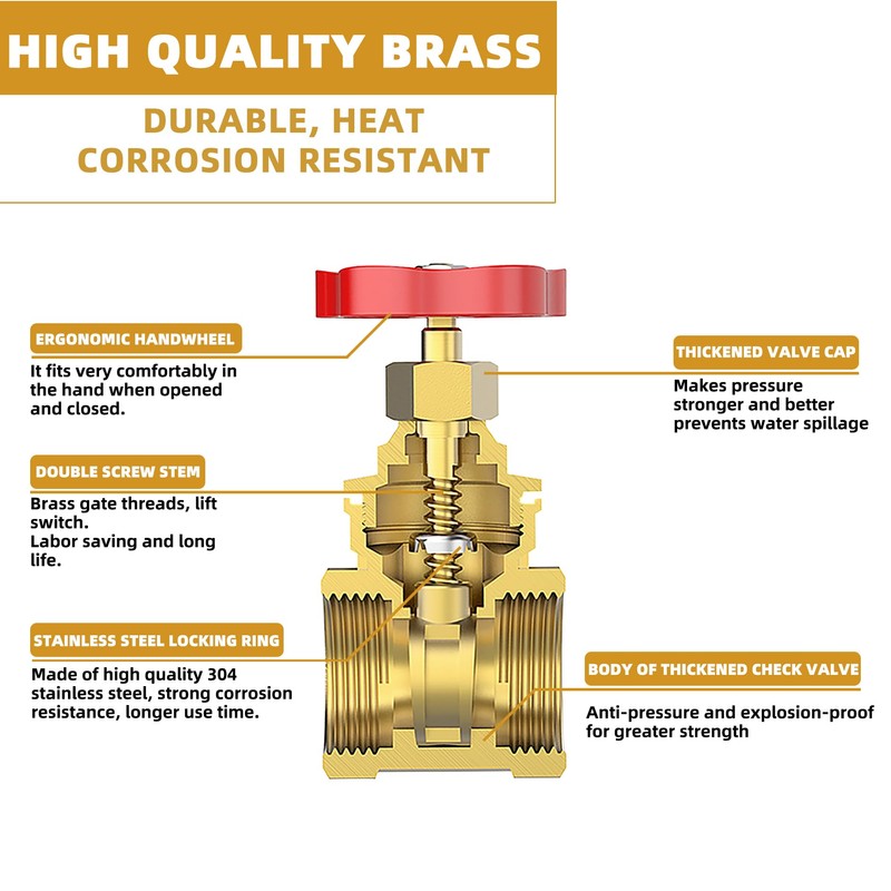 1/2" NPT Brass Gate Valve, Heavy Duty Female x Female