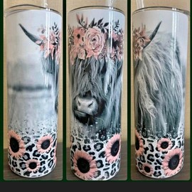 Pinkish Highland Cow Tumbler - Type: Rough glitter 20oz skinny tumbler