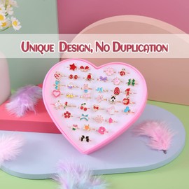 Children's Rings, Pack of 36 Children's Rings Girls, Adjustable Rings, Children's Ring, Rings for Children, Children's Dress Up Ring Set, with Heart Shape Display Case, for Children's Birthday Favours