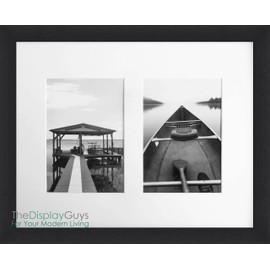 The Display Guys - multi-openings Collage Wooden Picture Frame w. Tempered Glass - 11x14 matted to (2) 5x7 Photos - Wall Hanging - Black