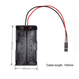 Haldzemo 4 Cell 1.5V AA Battery Holder Case Box with 2P JR Connector Terminal Black Red Wire Leads for Servo Tester (6 Pack)