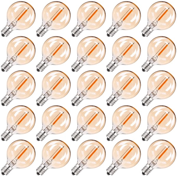 25pcs LED Edison Bulb E12 Base Chandelier Bulb 10w Equivalent, 2200K Bulb Color, 1w 50lm, 360° Filament String Light Bulb, Mini Bulb, Night Light, Fashionable, Decorative Light Bulb