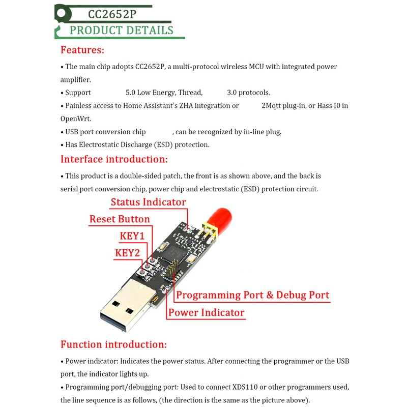 Wifi Dongle Bluetooth 5.0 Stable Safe Signal ESD Protection 5dBi