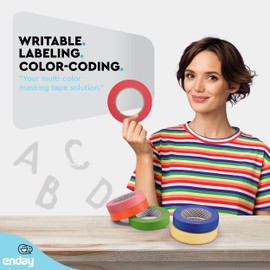Enday Colored Masking Tape (6 Pack) 1080 Ft x 1 in - Colored Masking Tape 1 inch Wide x 180 Feet (60 Yards) per roll - Painters Tape, Great for Arts Crafts & Labeling
