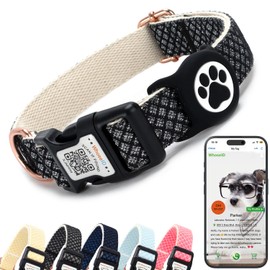 WhoseID Dog Collar with Waterproof AirTag Holder & Anti-Lost QR Code, Cute Bling Warpping Adjustable Width for Small Medium Large Pet (Black, M)