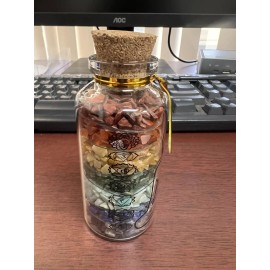 7 Chakra Stone Genuine Gemstone Chips in Beautiful Large 4" Display Bottle