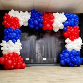 Red Blue Balloons,50 Pcs 12 Inch Red Royal Blue White Confetti Latex Balloons with 2 Ribbons for Boys Kids Birthday Baby Shower Graduation Hero Theme Party Decorations