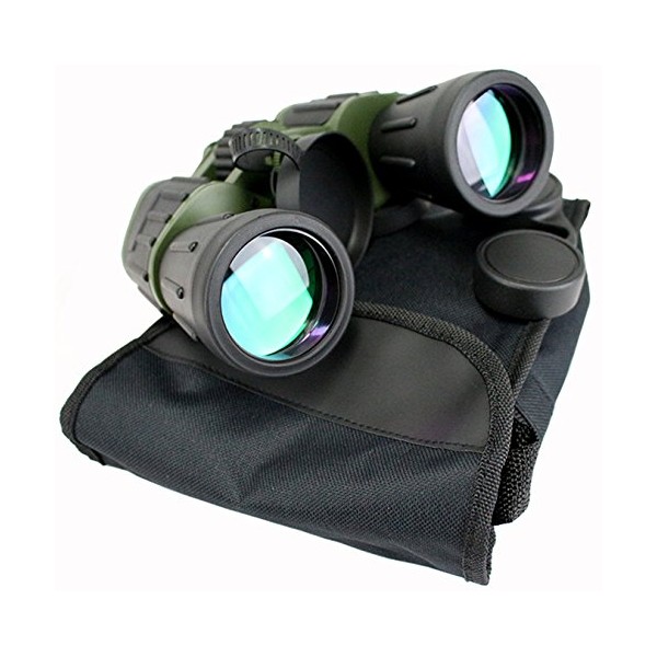 Perrini 60x50 Day/Night Prism Black and Green Military Binoculars with Pouch
